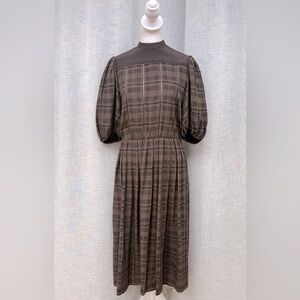 Albert Nipon brown plaid long sleeve dress